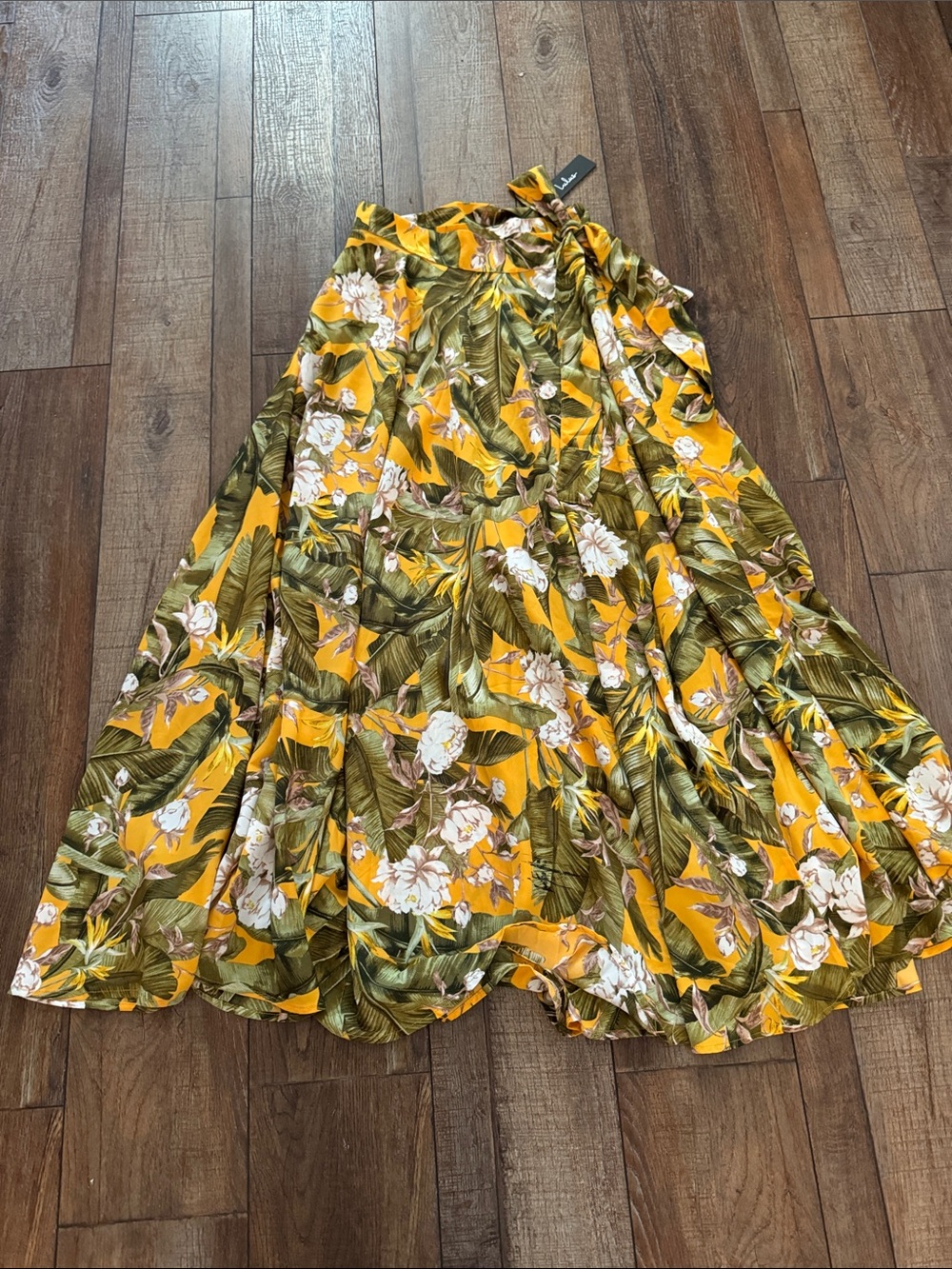 Lulu's Yellow Tropical Floral Maxi Wrap Skirt